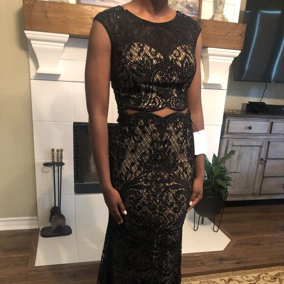 Formal 2 Piece Black Beaded Gown - Picture 2 of 5